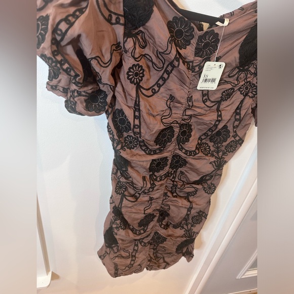 NWT Free People Elegant Black and Mauve Embroidered Floral Dress - Picture 3 of 15
